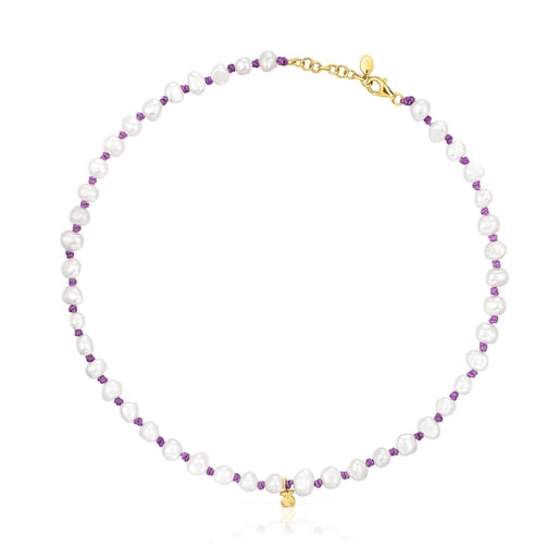 Lilac-colored nylon TOUS Joy Bits necklace with pearls