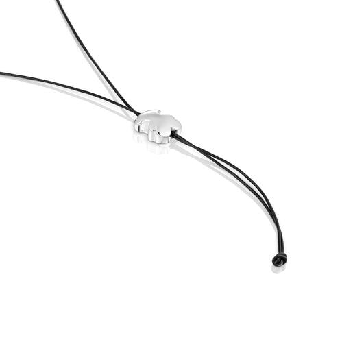 Collar largo de caucho y oso de plata 30 mm Bold Motif