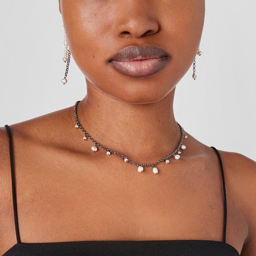 Collar de plata dark silver y perlas cultivadas Virtual Garden