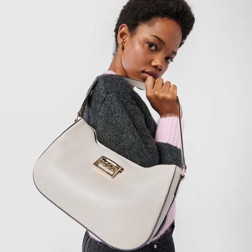 Бежевая кожаная сумка-багет TOUS Legacy