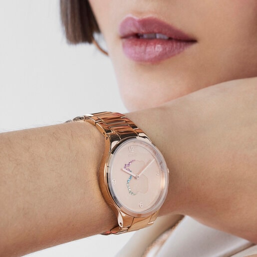 ❤️ Reloj Tous Glazed de mujer en acero con esfera rosa 100350630.
