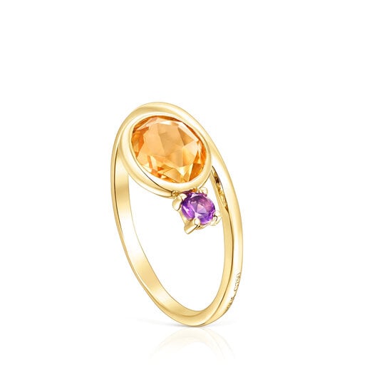 Gold Virtual Garden Ring with citrine and amethyst