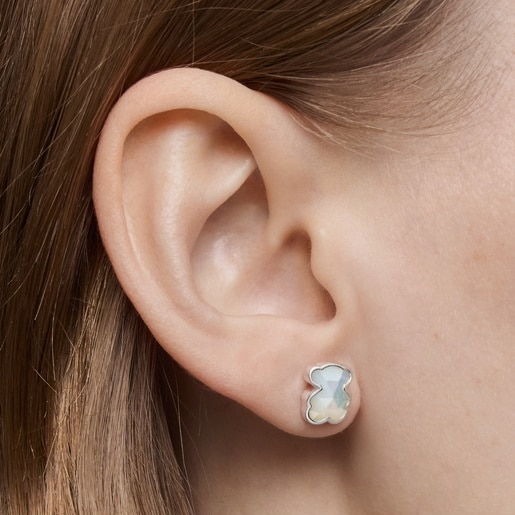 Aros oso de plata y nácar 10 mm Icon Color