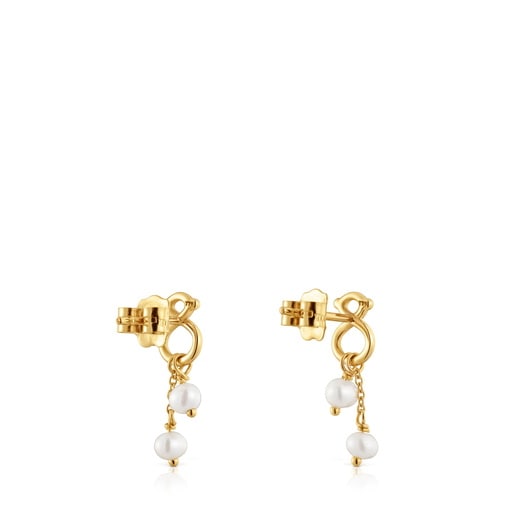 Long 9kt gold bear-motif and cultured pearl Earrings TOUS Infinity