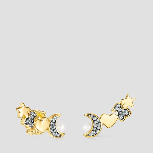 Nocturne Earrings in Silver Vermeil with Diamonds and Pearl