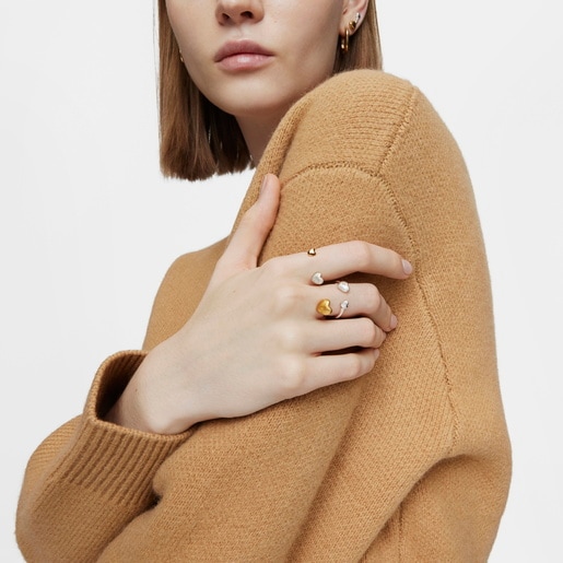 טבעת Double פתוחה My Other Half במוטיב לב גדול בשני גוונים