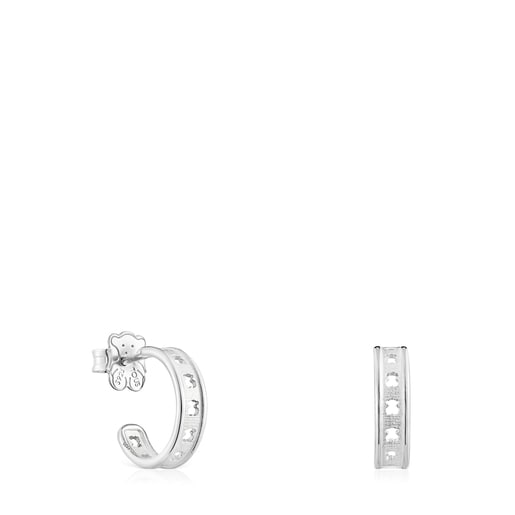 Small silver TOUS Bear Row hoop earrings with silhouette | TOUS