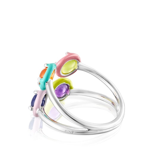 Pierścionek TOUS Vibrant Colors wykonany ze srebra z czterema kamieniami szlachetnymi, pokryty lakierem
