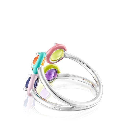 Strieborný Prsteň so štyrmi drahokamami a smaltom TOUS Vibrant Colors