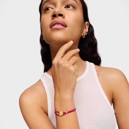 צמיד Sweet Dolls אלסטי אדום בשילוב לב מוורמיל כסף