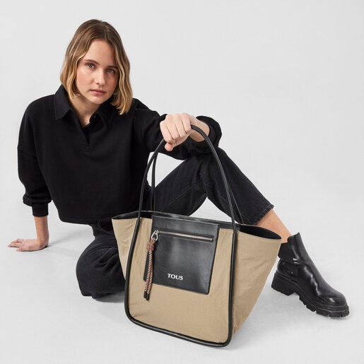 תיק סל TOUS Empire Cotton גדול בצבע חאקי