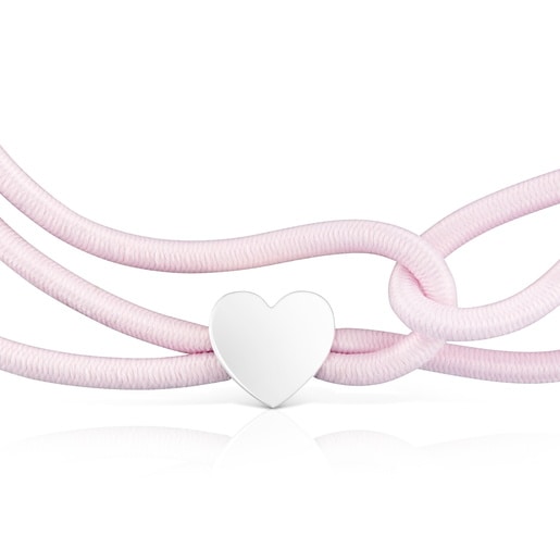 シルバーのハートが付いたピンクの伸縮性ブレスレット Sweet Dolls