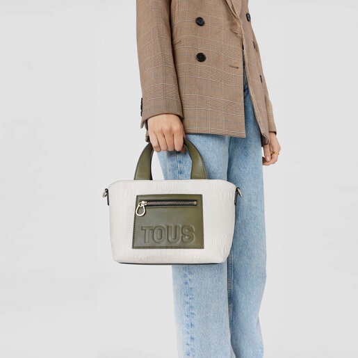ベージュ＆カーキのスモール・トートバッグ TOUS Nanda