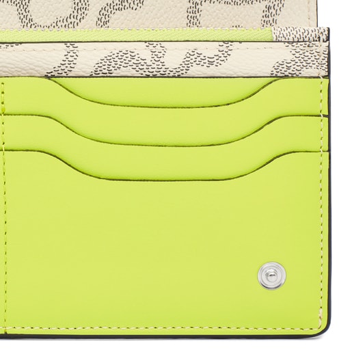 Medium beige and lime green Kaos Legacy Flat wallet