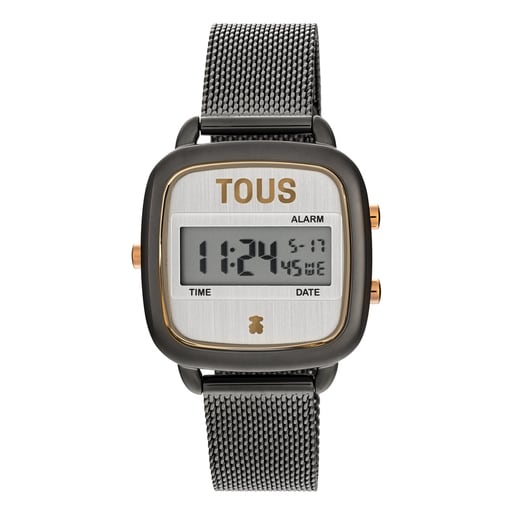 D-Logo New Digital watch with black IPG steel strap | TOUS