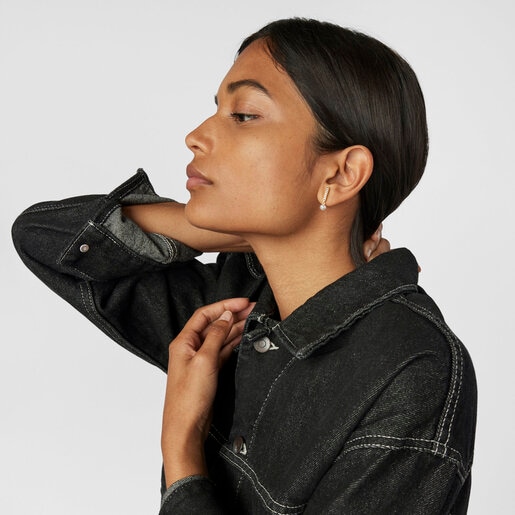 أقراط شريط Nocturne من الفضة فيرميل مع الماس واللؤلؤ