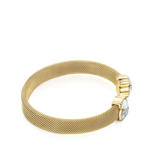 Gold-colored IP Steel Mesh Color Bracelet with Howlite