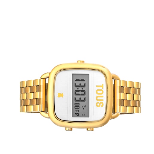 D-Logo Digital watch with gold colored IP steel strap