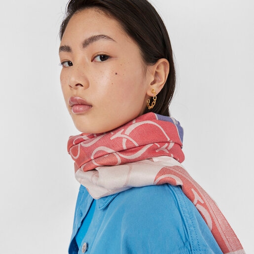 Foulard Spinel Jacquard rose et bleu