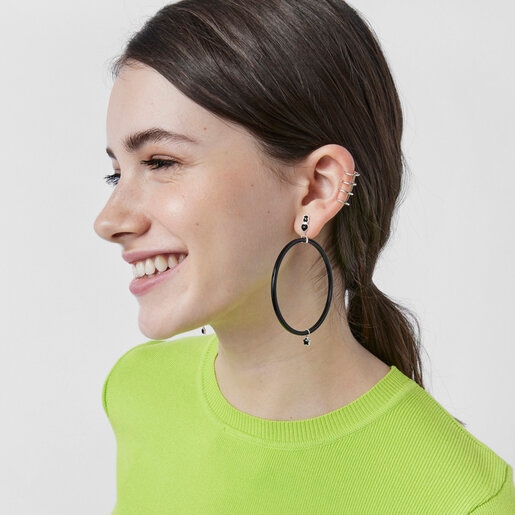 Большие серьги Mini Onix из смолы и серебра с ониксом