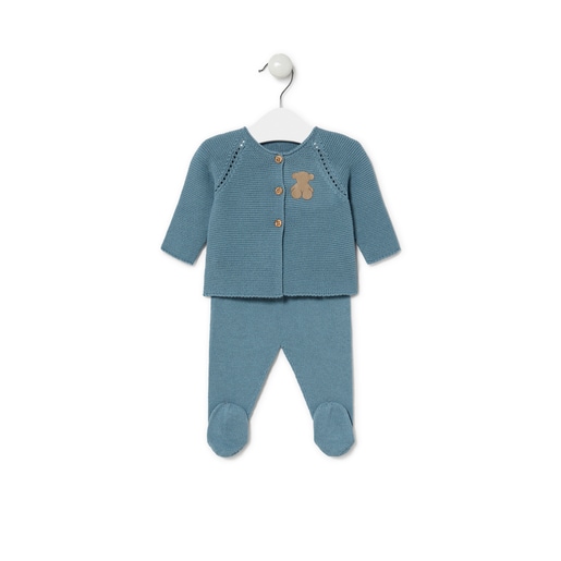 Knitted baby outfit in Tricot blue