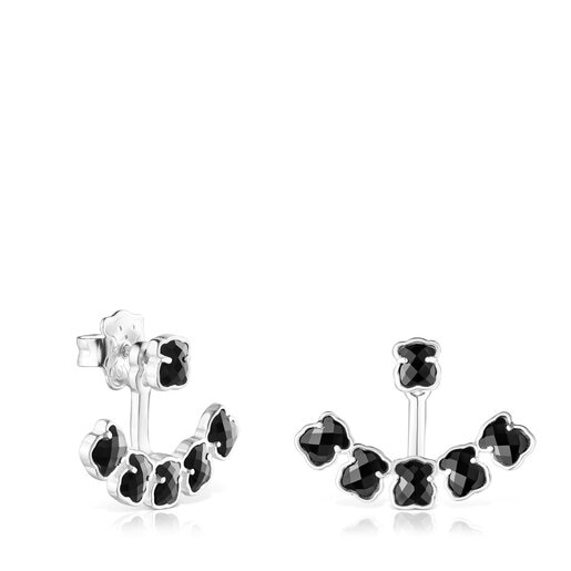 Boucles d'oreilles Mini Onix courtes en Argent avec six ours en Onyx