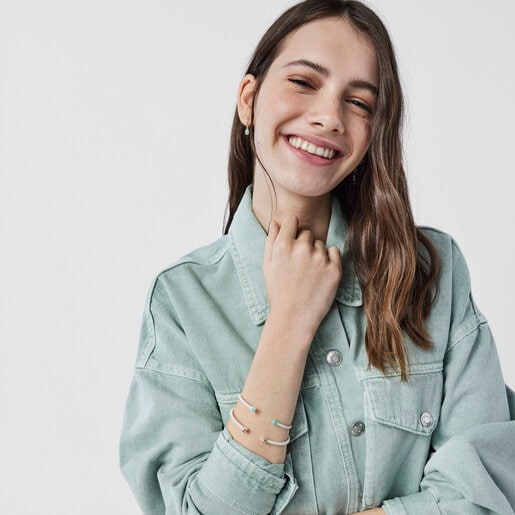 Fine Silver Mesh Color Bracelet with Amazonite