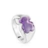 Silver and amethyst bear Signet ring Bold Motif
