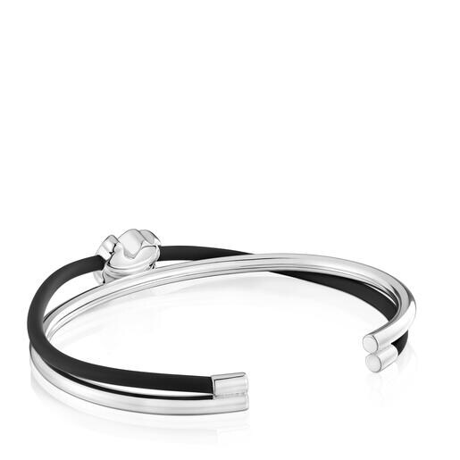Pulsera esclava oso de plata y caucho Bold Motif