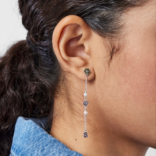 Silver TOUS New Motif Long Earrings with gemstones and pearls