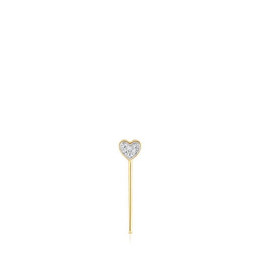 Gold San Valentín 1/2 Earring with diamonds and a heart motif