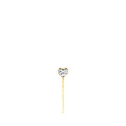 Gold San Valentín 1/2 earring with diamonds and heart motif | TOUS