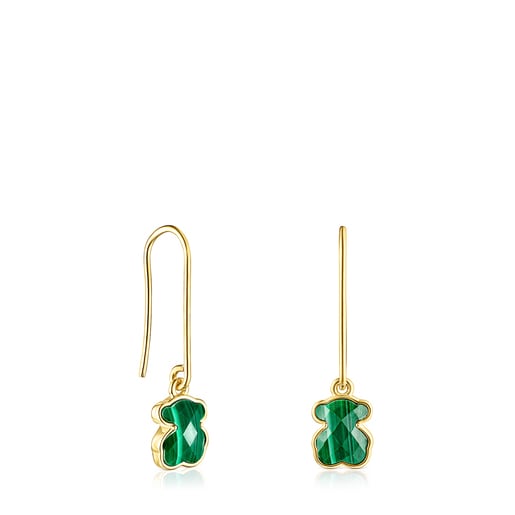 Long Silver Vermeil and Malachite Icon Color Earrings