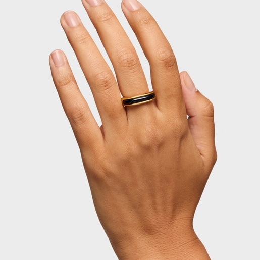 Bague ouverte en argent plaqué or 18 ct et onyx Line