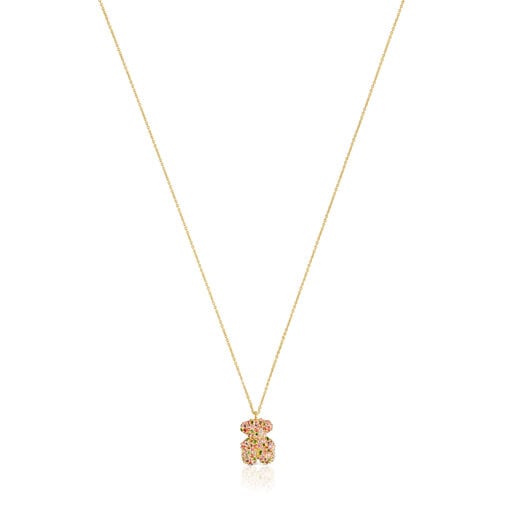 Gemstone and gold Bold Bear necklace