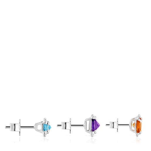 Set of three silver Color Pills Earrings with gemstones | TOUS