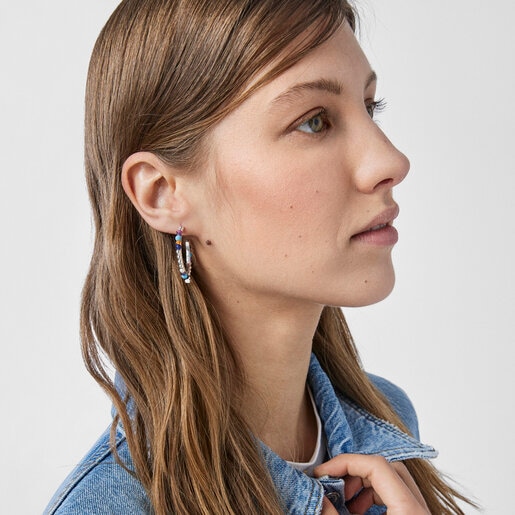 Aretes aro de plata con perlas y gemas Oceaan Color