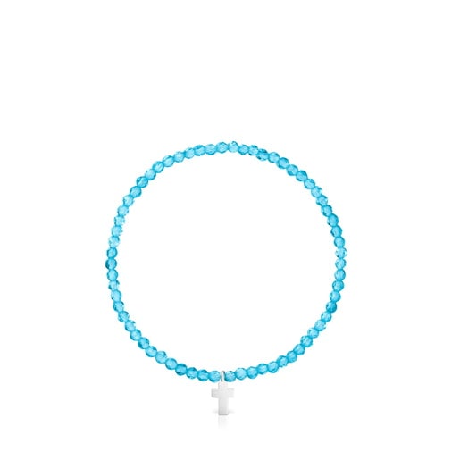 Elastic Bracelet with neon apatite and silver cross TOUS Motifs