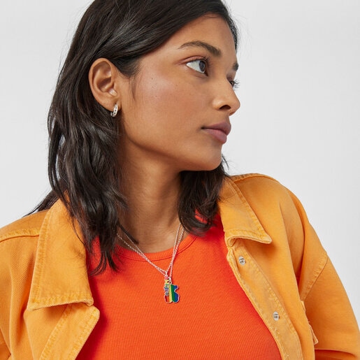 Bear silver necklace and enamel TOUS Pride