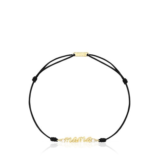Gold TOUS Mama Bracelet with nylon, diamonds and mother-of-pearl