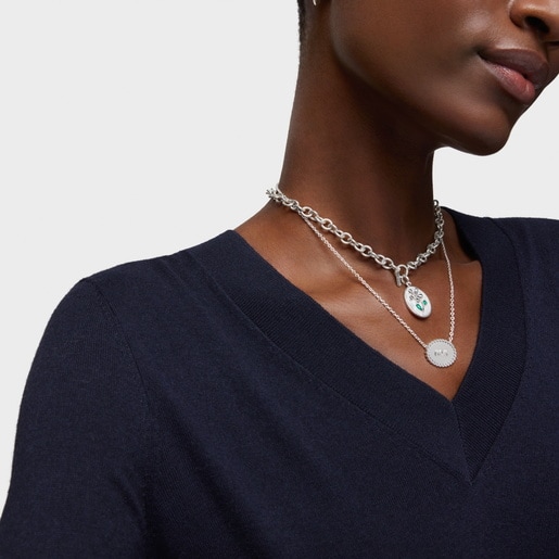 Short silver necklace with plaque TOUS Mom