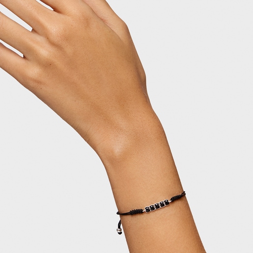 Mini Onix Bracelet in Silver with Onyx and black Cord