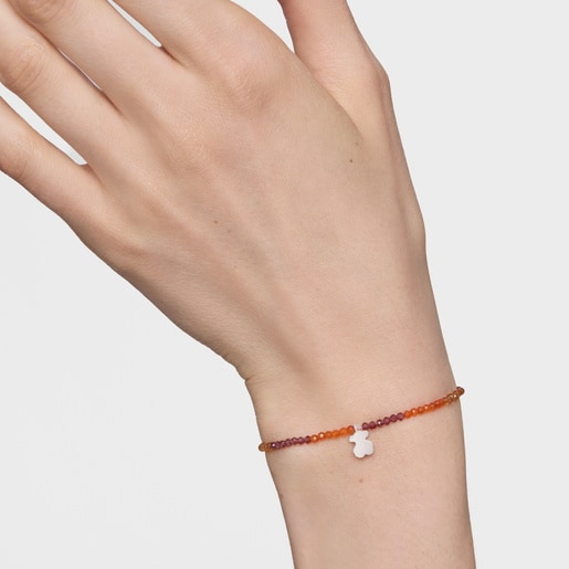 Pulsera elástica con gemas naranjas y oso de plata TOUS Motivos