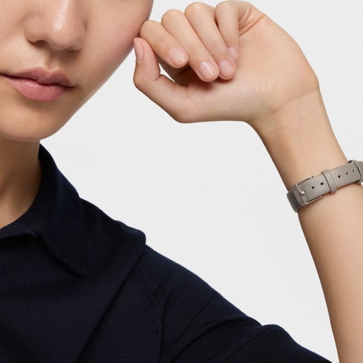 Analog watch with gray leather bracelet, rose-colored steel and mother-of-pearl face Epic Icon