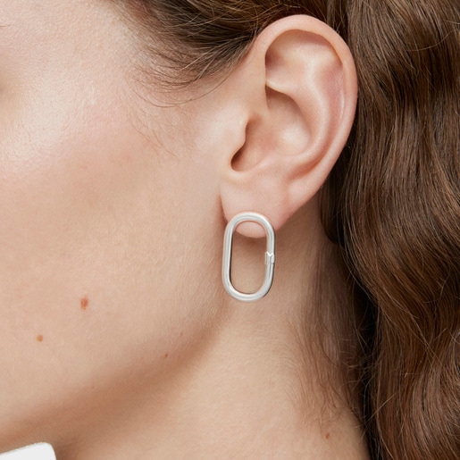 Short silver Earrings Hold Oval