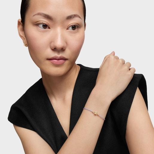 Gold Bracelet with lab-grown diamond and mauve nylon TOUS Lili
