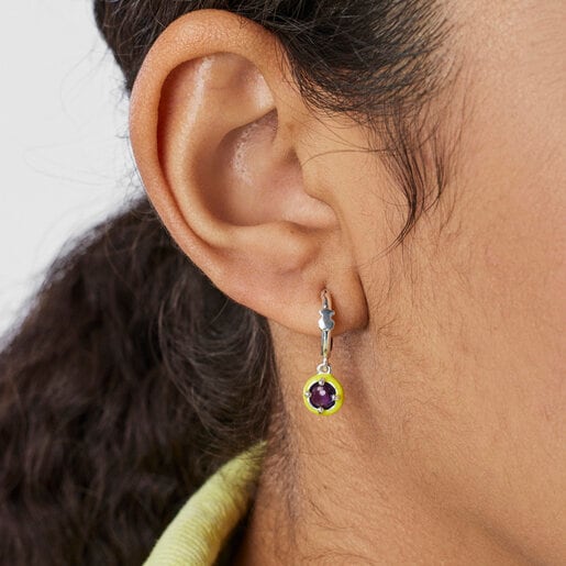 Silver TOUS Vibrant Colors Hoop earring with amethyst and enamel