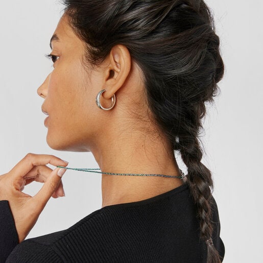 Green and blue braided thread Necklace with silver clasp Efecttous
