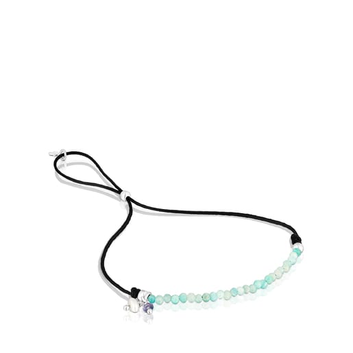 Bracelet Camille en nylon noir avec amazonites