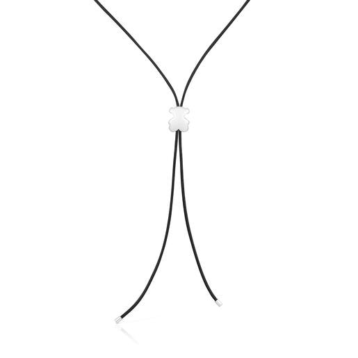 Collar largo de caucho y oso de plata 18 mm Bold Motif